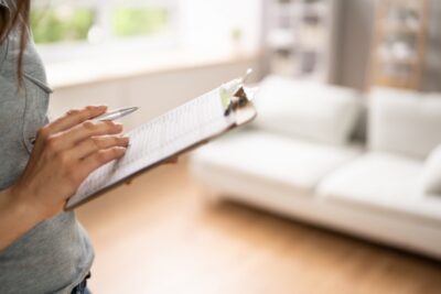 a woman holding a home appraisal and inspection checklist